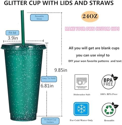 Suertestarry Tumbler with Straw and Lid,Water Bottle Iced Coffee Travel Mug Cup,Reusable Plastic Cups,Perfect for Parties,Birthdays,24oz-5 Pack (Dark Green, 10 pack)