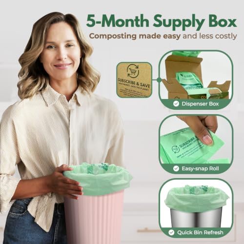 AIRNEX Small Compost Bags 2.6 Gal - 50 Compostable Kitchen Trash Bags for Countertop Bin - Cornstarch Leakproof & Tear-Resistant - OK Compost Home & Seedling Certified 0.18 mm Kitchen Garbage Bags
