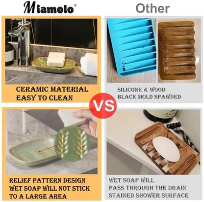 Miamolo Ceramic Soap Dish for Bathroom Sink, Bar Soap Holder Soap-Saving