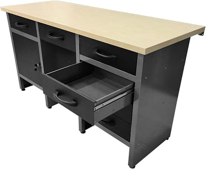 JZD Metal Garage Cabinet Combo Set with Wood Worktop, for Auto Repair Shops, Retail Backrooms