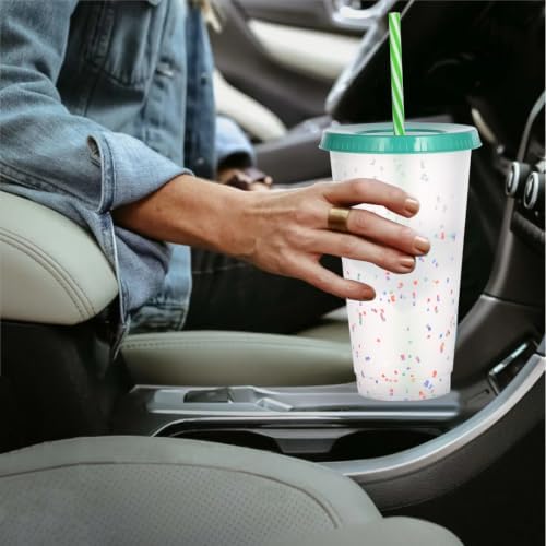 Color Changing Cups, 24 Pack 24oz Plastic Tumblers, Reusable Iced Coffee & Smoothie Cups with Lids and Straws for Parties and Travel (Rainbow, 24 Pcak)