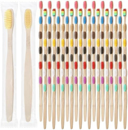 120 Pcs Bamboo Toothbrushes, Soft Bristle Toothbrush for Adults, Eco Friendly Natural Wooden Toothbrushes, Vegan Organic Bamboo Travel Tooth Brush, Individually Wrapped, 7 Inch 12 Color