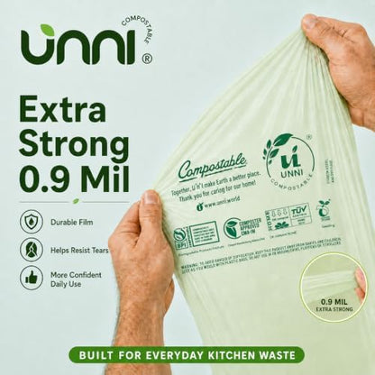 UNNI Compostable Bags, 13 Gallon, 50 Count, 49.2 Liter, Extra Thick 0.9 Mil