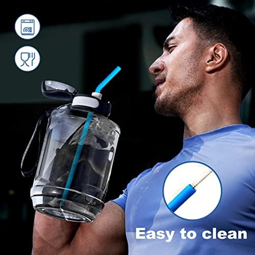 WALFOS 14.5 inch Extra Long Reusable Silicone Straws, Big Sizes Flexible Bendable Straws for 1/Half Gallon Large Water Bottles, 128 75 64 40 OZ Tumbler with Cleaning Brush (6-Pack)