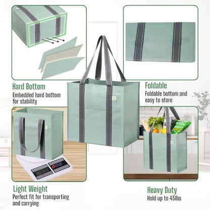 VENO 2/4 Pack Compact Reusable Grocery Shopping Bags with Hard Bottom