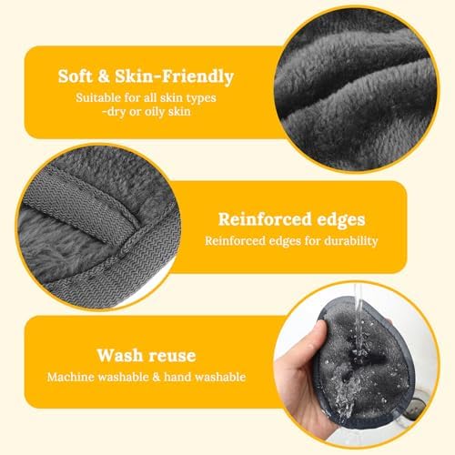 24Pcs Makeup Remover Pads, Grey Microfiber with 2 Storage Bags