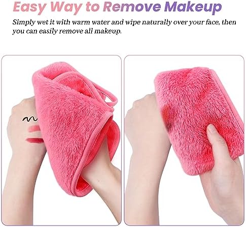 Reusable Makeup Remover Cloths 8 Pack, Ultra Soft Microfiber Facial Cleansing Cloths, Washable Makeup Remover Towels for All Skin Types,13x7 inch,Pink