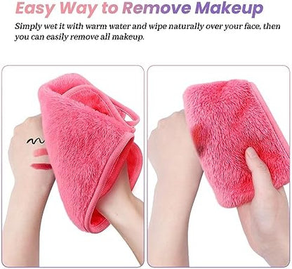 Reusable Makeup Remover Cloths 8 Pack, Ultra Soft Microfiber Facial Cleansing Cloths, Washable Makeup Remover Towels for All Skin Types,13x7 inch,Pink