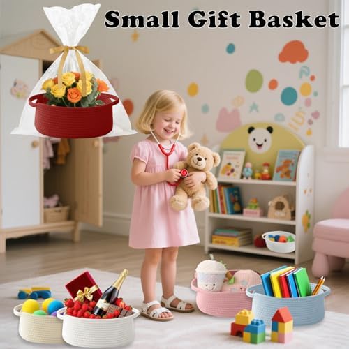 Red Woven Rope Basket - Baby Gift Basket with Bag & Ribbon