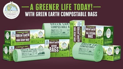 Green Earth Compostable Small Kitchen Food Scrap Trash Bags, Compost Bin Compatible, 3 Gallon, 11.35 Liter, 300-Count, Extra Thick 0.71 Mil, ASTM D6400, BPI (US) & OK Compost Home (EU) Certified