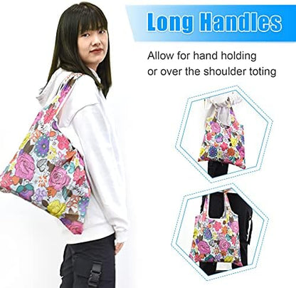 6 Pcs Reusable Grocery Bags Xlarge 50LBS Foldable Grocery Shopping Bags Washable Beach Bag Ripstop Nylon Tote Bags