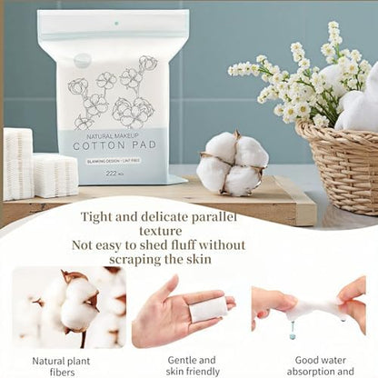 222-Pack 100% Pure Cotton Makeup Remover Pads | Soft, Hypoallergenic & Lint-Free Facial Rectangle for Sensitive Skin | Reusable, Double-Sided with Reinforced Edges | Makeup Skincare(222 Count)