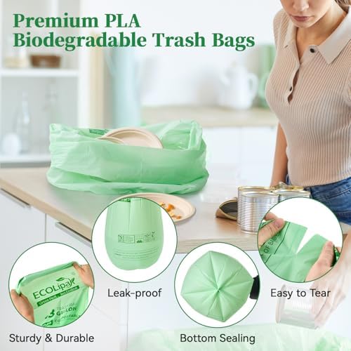 ECOLipak 13 Gallon 100 Count Compostable Kitchen Trash Garbage Bags