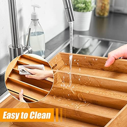 Bellsal Silverware Organizer Kitchen Drawer Organizer Expandable Bamboo Utensil Holder Cutlery Tray for Kitchen Utensil and Flatware Bedroom Office (Pack of 2)
