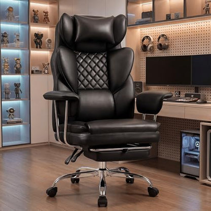 NEO CHAIR Big & Tall Leather Office Chair, High Back, Lumbar Support, Black