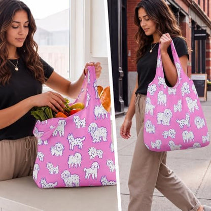 Stelle Lightweight Reusable Grocery Bag with Handles Ripstop Nylon Foldable Tote Shopping Bags for Travel and Groceries