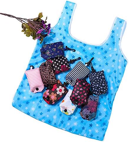 Kaxich Foldable Reusable Grocery Shopping Tote Bags, 6 Pack Eco-friendly Travel Recycle Shopping Bags Folding to fits in Pocket, Waterproof and Machine Washable