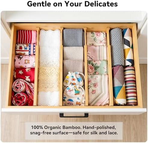 4 Pack 6" Deep Bamboo Drawer Dividers, 17-22" Expandable Kitchen Organizers