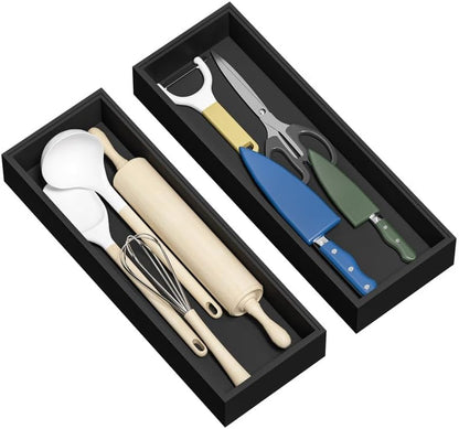 Bamboo Kitchen Drawer Organizer, 2-Pack, 17" x 6" x 2.5", Black