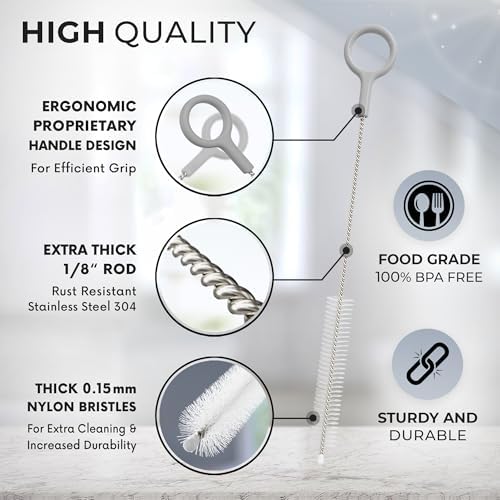Buenalife Heavy Duty Cleaning Brushes Set of 4 - Extra Long Straw Cleaners for Metal and Plastic Reusable Drinking Straws, to Clean Small Spaces, Sippy Cups, Water Bottles - Sturdy Hard Brush Bristles