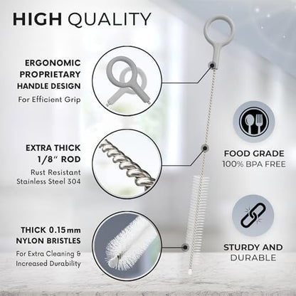 Buenalife Heavy Duty Cleaning Brushes Set of 8 - Extra Long Straw Cleaners for Metal and Plastic Reusable Drinking Straws, to Clean Small Spaces, Sippy Cups, Water Bottles - Sturdy Hard Brush Bristles
