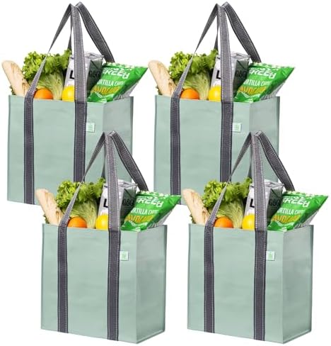 VENO 2/4 Pack Compact Reusable Grocery Shopping Bags with Hard Bottom