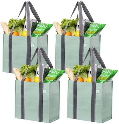 VENO 2/4 Pack Compact Reusable Grocery Shopping Bags with Hard Bottom