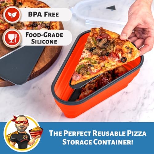PIZZA PACK The Perfect Reusable Pizza Storage Container with 5 Microwavable Serving Trays - BPA-Free Adjustable Pizza Slice Container to Organize & Save Space, 2 Pack, Red, Green