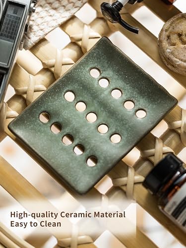 Ceramic Soap Dish for Shower, Bar Soap Holder with Self Draining