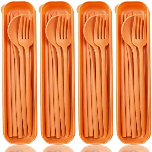 ELANE 4 Sets Reusable Travel Utensils Set with Case,Camping Cutlery Set Reusable Cutlery Set with Case,Utensil Sets for Lunch Picnic Daily Use Outdoor (orange)