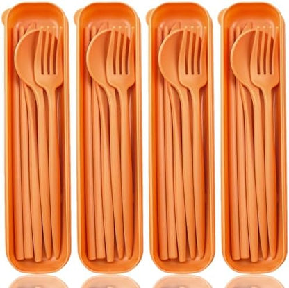 ELANE 4 Sets Reusable Travel Utensils Set with Case,Camping Cutlery Set Reusable Cutlery Set with Case,Utensil Sets for Lunch Picnic Daily Use Outdoor (orange)