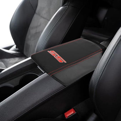BOYOUS Armrest Cover Center Console Pad Full Protection Console Leather Arm Rest Interior Accessories Fit for Chevrolet Camaro 2010-2015-Red Stitches