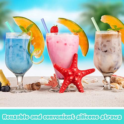 Meanplan 4 Sets Reusable Straws Travel Case Brush Silicone,Fresh Color