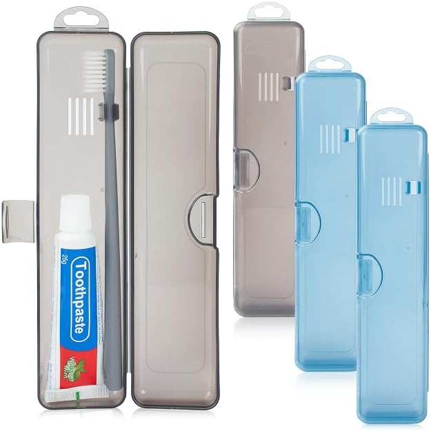 Travel Toothbrush Holder (4-Pack, Gray,Blue)