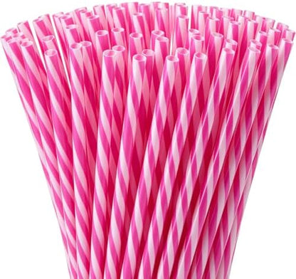 Honeydak 50 Pcs Reusable Plastic Straws Bulk,Rose Red Stripe