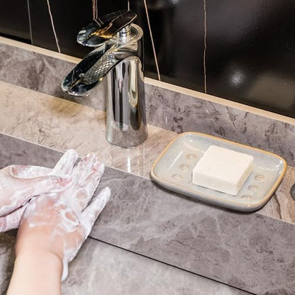 Soap Dish for Shower, Ceramic Soap Dish for Large Soap Bars, Non-Slip Soap Holder & Saver Tray with Floating Point Design for Bathroom, Shower, Kitchen Sink, Save Soap Loss (Pack of 2)