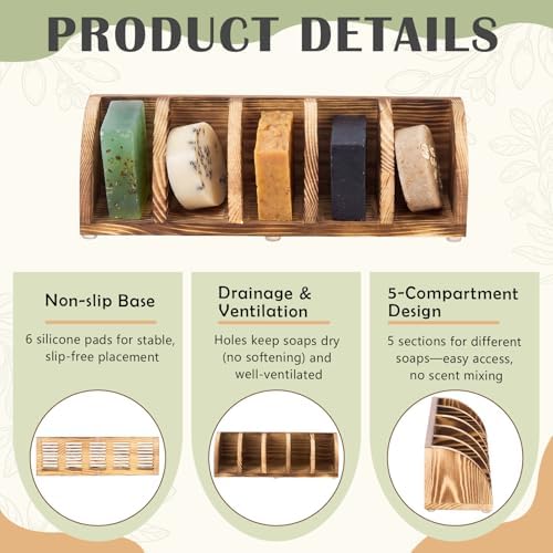 Shampoo Bar Holder Multi Bar Soap Dish, Wooden, 10.24 x 3.35 x 3.15 Inch