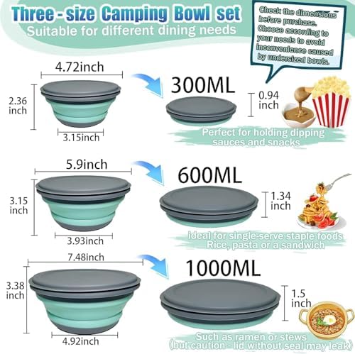 Collapsible Camping Bowl with Lid, Foldable Food Container