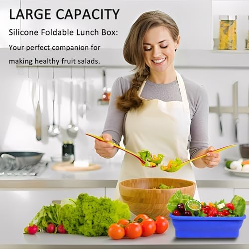Extra Large Collapsible Silicone Food Storage Containers with Lids, Set of 2 Foldable Lunch Boxes 82.8oz + 60.2oz, for Kitchen, Travel, Camping, BPA Free