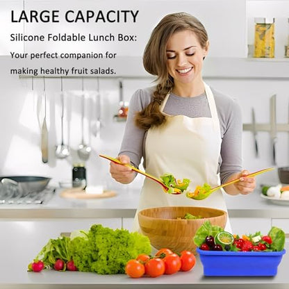 Extra Large Collapsible Silicone Food Storage Containers with Lids, Set of 2 Foldable Lunch Boxes 82.8oz + 60.2oz, for Kitchen, Travel, Camping, BPA Free