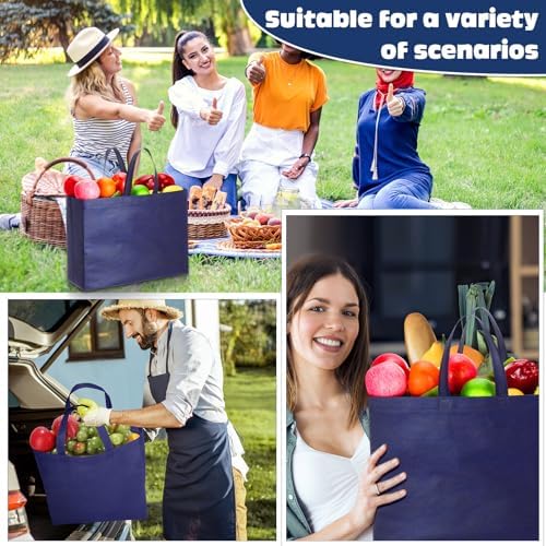 Windyun Reusable Grocery Bags Large Non Woven Shopping Bags with Handles Foldable Portable Tote, 16x6x12 Inch