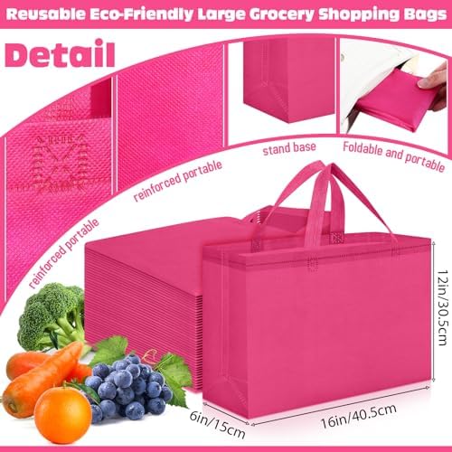 Windyun Reusable Grocery Bags Large Non Woven Shopping Bags with Handles Foldable Portable Tote, 16x6x12 Inch