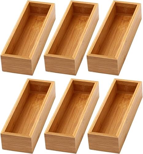 YBM Home Bamboo Drawer Organizer Storage Box for Kitchen Drawer, Junk Drawer, Office, Bedroom, Children Room, Craft, Sewing, and Bathroom, 6 Pack 3x9x2 inch