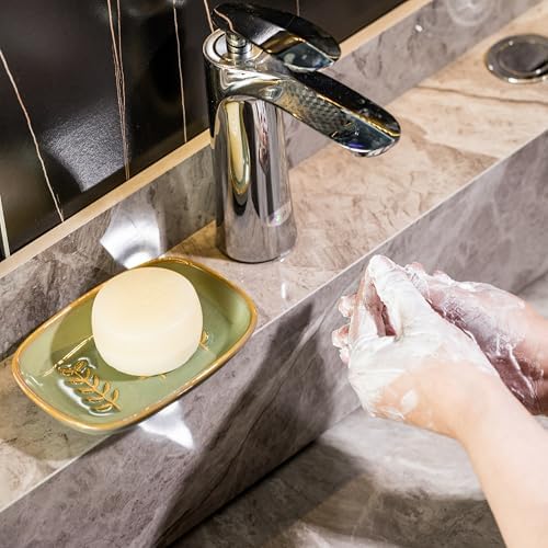 Miamolo Ceramic Soap Dish for Bathroom Sink, Bar Soap Holder Soap-Saving