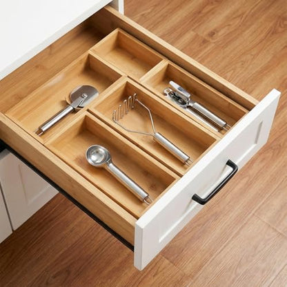 5-Piece Bamboo Drawer Organizer Storage Boxes Kitchen Multi-purpose Storage Dividers Drawer Organizer Set for Office Vanity Closet & Bathroom Kitchen Office Jewelry Cosmetics