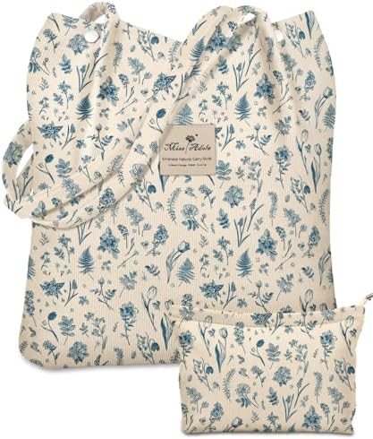 Miss Adola 2 Pack Corduroy Tote Bag with Pouch for Women