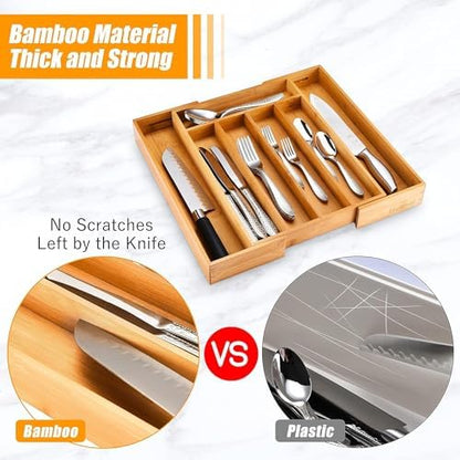 Kitchen Silverware Drawer Organizer and Storage Flatware Cutlery Utensil Holder Spice Rack Containers Bathroom Counter Cabinet Office Desk Makeup Drawer Tray Kitchen and Dining Tools Decor Accessories