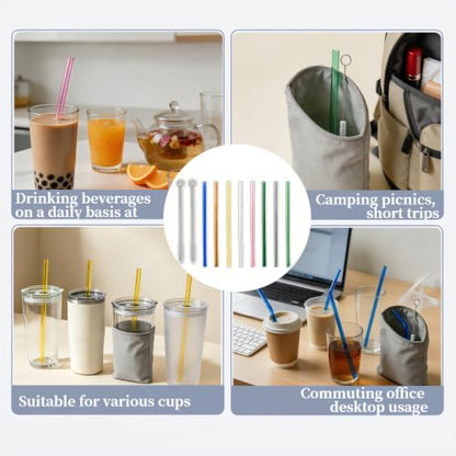 8 Pack Reusable Straight Glass Straws,8 Inch Food Grade Heat Resistant,BPA FreeLead-Free Multicolor Glass Straws for Smoothie Milkshake Juice Cocktail Tea Hot Drinks,with 2 Cleaning Brushes