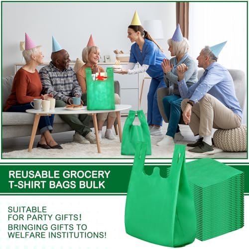 Windyun Large Grocery T-shirt Bags Bulk Reusable Non Woven Shopping Bag Foldable Gift Tote with Handle, 20.5x11x5.5 Inch