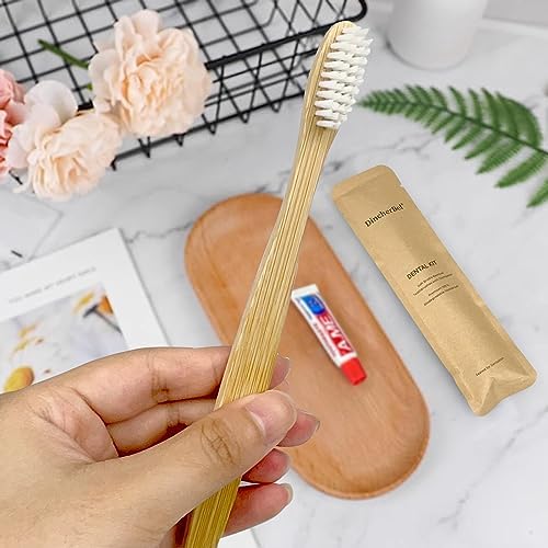 Bamboo Toothbrushes Kit Bulk, 50 Disposable Toothbrushes with Toothpaste